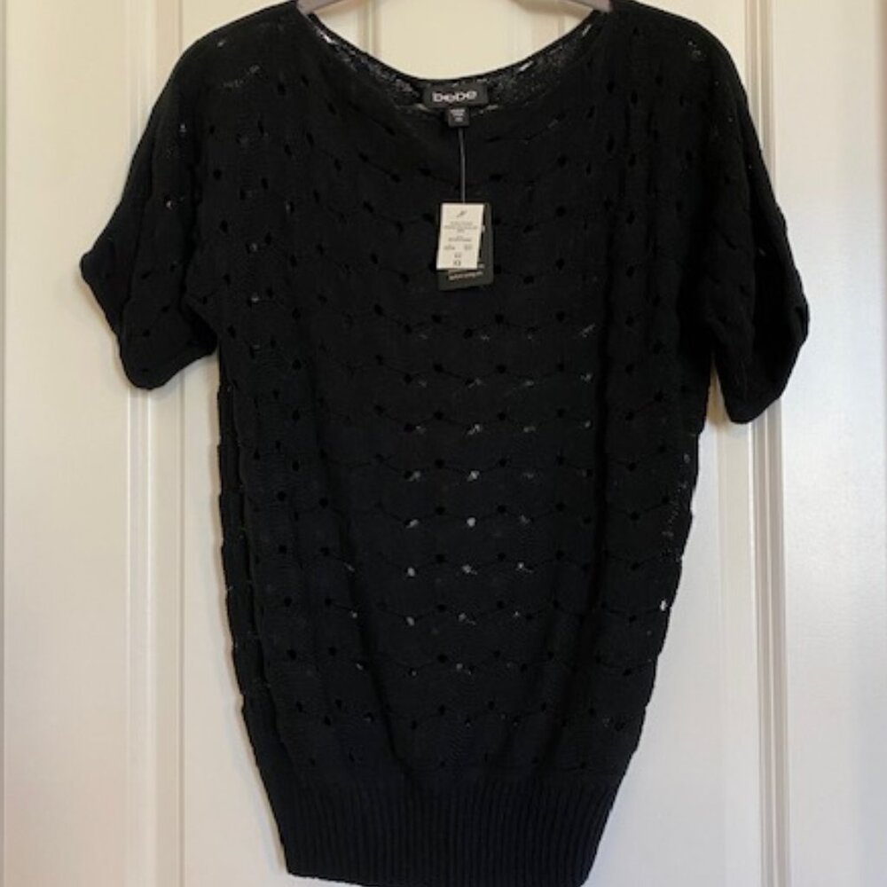 Bebe Crochet Sweater Short Sleeve Black Size XS